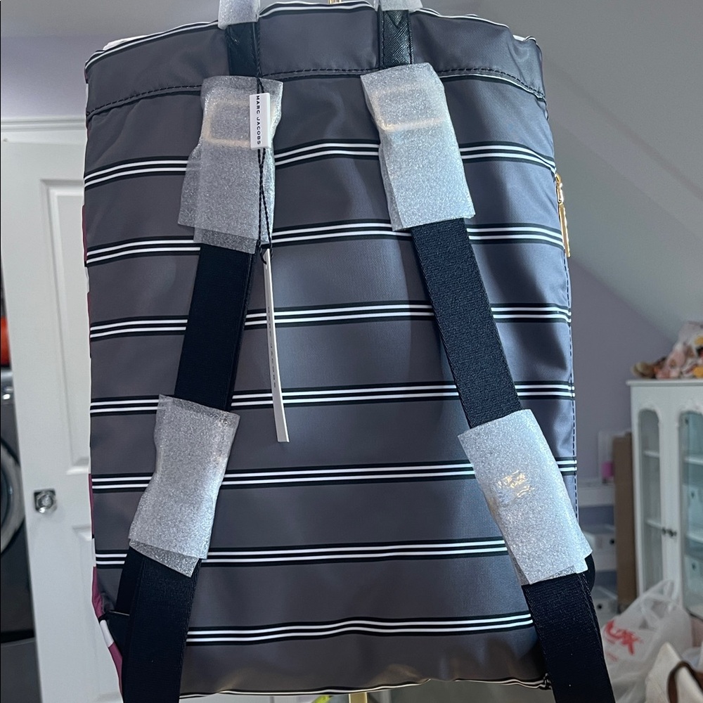 Marc Jacobs Purple Polka Dot Backpack with Black & White Gingham Pocket NWT - Picture 4 of 7